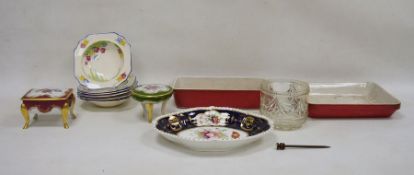 Collection of pottery, porcelain and glassware comprising a Derby blue ground shaped oval dish