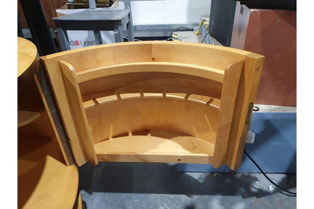 In the manner of Ray Hille, circa 1930, Art Deco cocktail cabinet of circular form, veneered in - Image 5 of 14