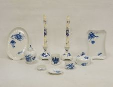 Royal Copenhagen blue and white part dressing table set, 20th century, printed green and blue marks,
