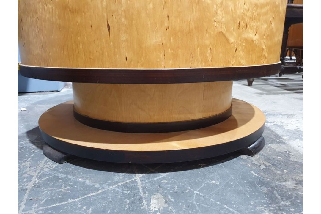 In the manner of Ray Hille, circa 1930, Art Deco cocktail cabinet of circular form, veneered in - Image 14 of 14