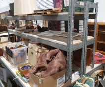 Two industrial-type racks/shelving units, each with four assorted shelves on a steel frame (2)