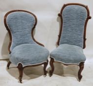 Victorian mahogany framed spoonback chair on stump cabriole legs together with a similar mahogany