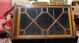 19th century mahogany wall-hanging corner display cupboard with swan-neck pediment, astragal-