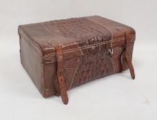 Late Victorian/Edwardian crocodile and leather companion case lined with red and white striped
