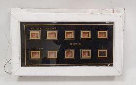 Edwardian painted wood and black and gilt glass servant's bell indicator, 46cm wide