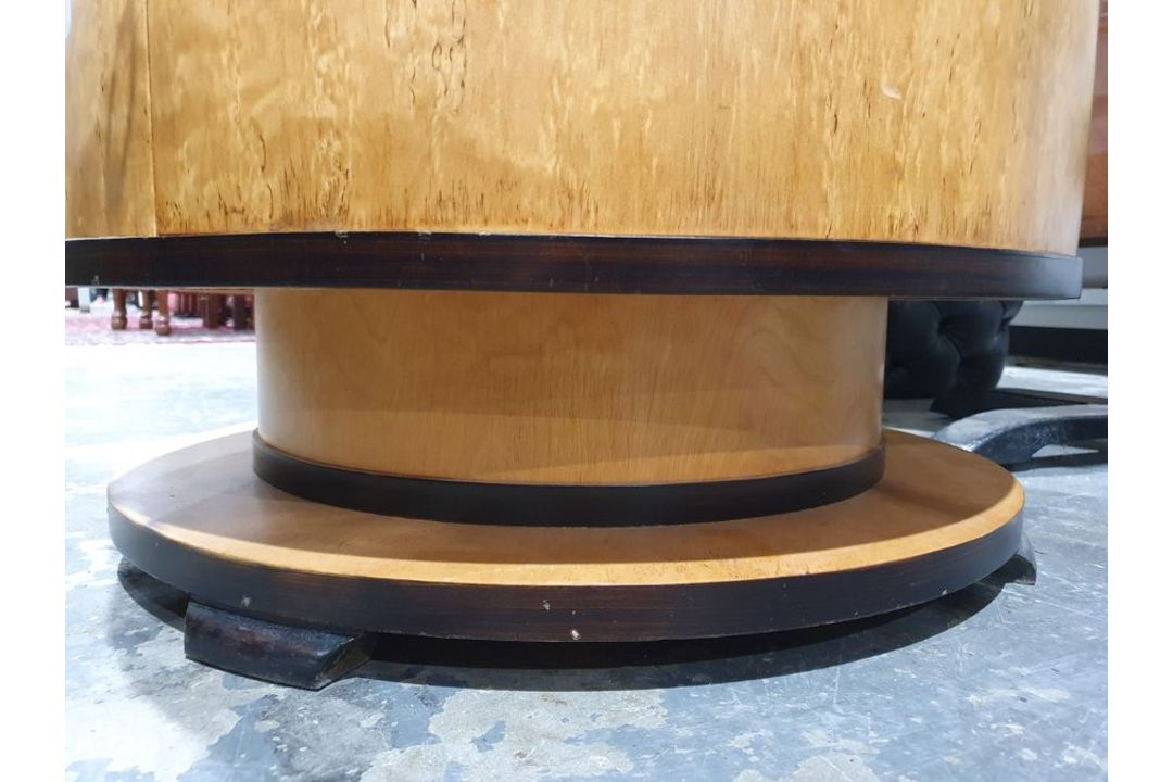 In the manner of Ray Hille, circa 1930, Art Deco cocktail cabinet of circular form, veneered in - Image 13 of 14