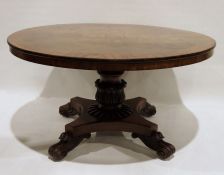 Early Victorian mahogany circular breakfast table on turned and carved column to quatrefoil base and