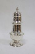 Silver baluster sugar caster with high domed pierced lid and reeded body, 19cm high, 5ozt