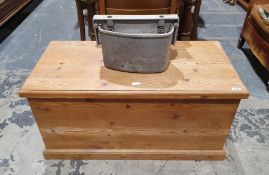20th century pine chest, the rectangular top with moulded edge, the whole on plinth base and an