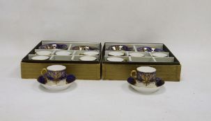 Cauldon porcelain blue ground part coffee service, printed green marks, pattern no.315/A in iron