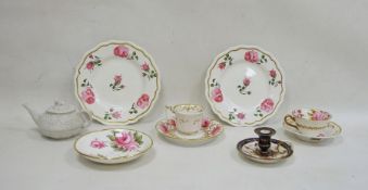 Collection of English porcelain and pottery, comprising a chamber candlestick, painted with