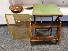 Spark guard, folding table, two shelf rack and bed warming pan (4)