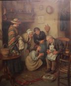 Pears chromolithograph  Interior, cottage scene and one further print of chickens