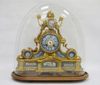 French gilt metal and porcelain mantel clock, the porcelain dial with Roman numerals, the movement