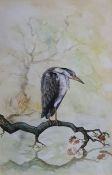 David Capewell (20th century) Watercolour Heron on branch, signed and dated '83 lower, 65cm x 42.5cm