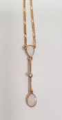 9ct gold, opal and seedpearl pendant and chain, the pendant set two tear-shaped opals centred by