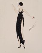 Romain de Tirtoff (Erte) Gouache study Full length portrait of a lady signed to the right Erte