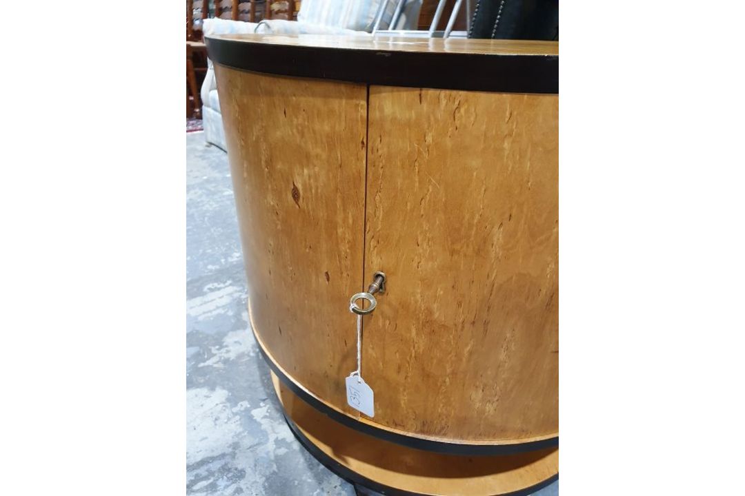In the manner of Ray Hille, circa 1930, Art Deco cocktail cabinet of circular form, veneered in - Image 12 of 14