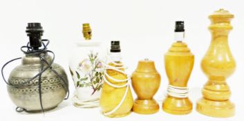 Portmeirion 'Botanic Gardens' lamp base with further wooden turned lamp bases