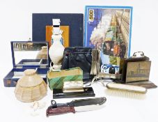 Studio pottery milk jug/creamer, a large majolica style jardiniere together with various china and