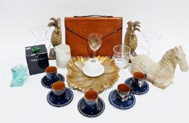 Five sets of two Stuart glass champagne flutes, five sets of two White Company champagne saucers,