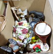 Purbeck pottery part dinner service, a ceramic sculpture of a woman dancing, a leather apron, a