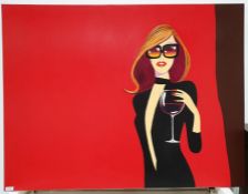 A. Garcia Netto Oil on canvas Portrait of a woman holding a wine glass, signed lower left