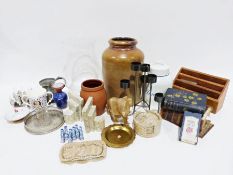 Large stoneware jar, an onyx model of an elephant, a pewter tankard together with various china,