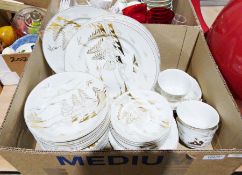 Artist's wooden box easel, a glass decanter together with further china and glassware (4 boxes)