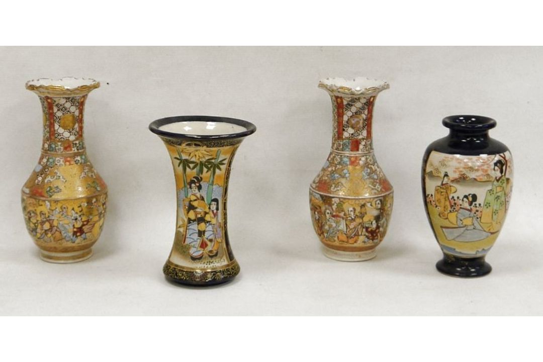 Collection of Japanese pottery vases, late 19th/early 20th century, printed marks, comprising a pair - Image 1 of 7