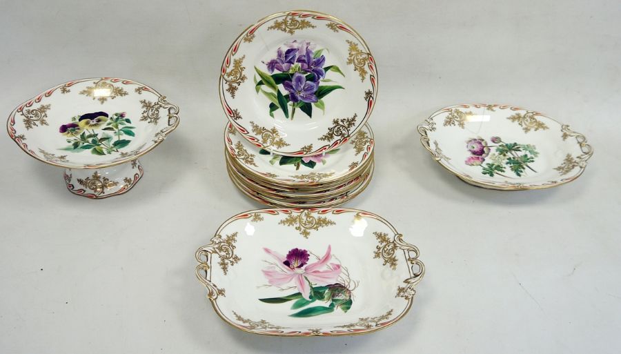 English porcelain Botanical part dessert service, circa 1820, iron-red pattern no.3/3469, - Image 2 of 10