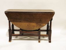 17th century-style oak gateleg table on turned and block supports, stretchered base, 110cm wide