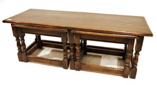 20th century oak coffee table with two nesting tables under Condition Report Wear including