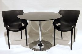 Set of four modern Dr. Yes Kartell plastic chairs and a glass circular table on chrome support (5)
