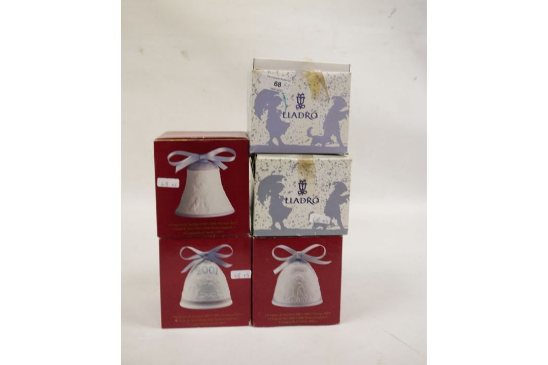 Five Lladro bisque porcelain Christmas bells,  each tied with a little pink ribbon, 1995, 1999, - Image 3 of 3