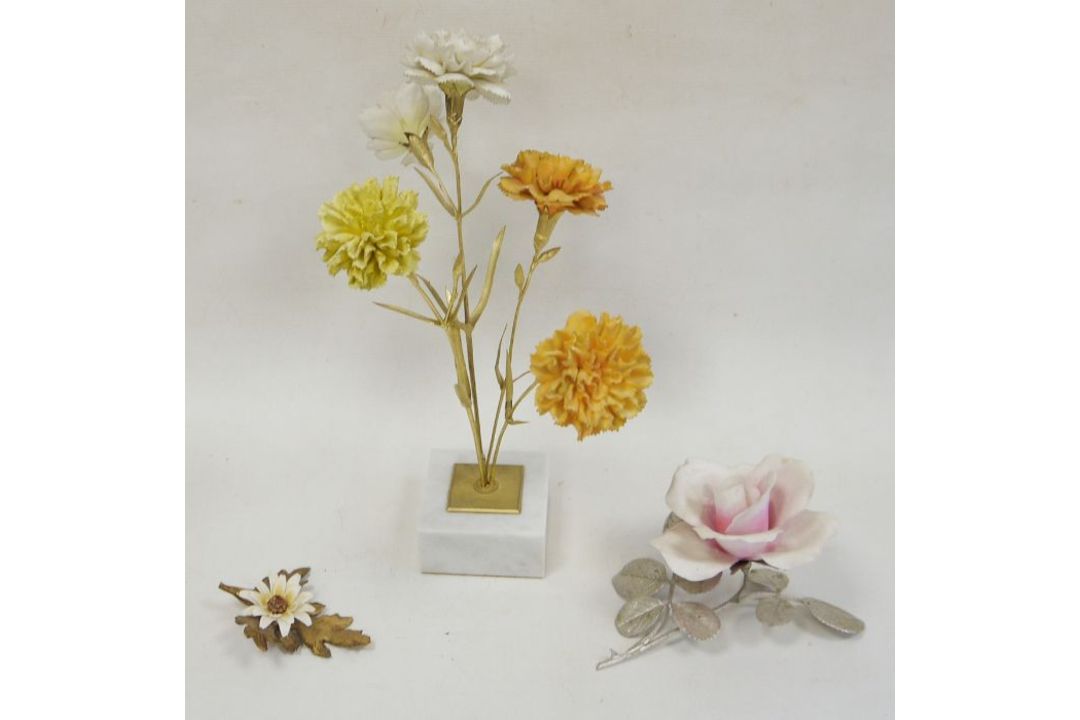 Royal Worcester bone china and gilt bronze flower arrangement designed by R Van Ruyckevelt, - Image 2 of 3