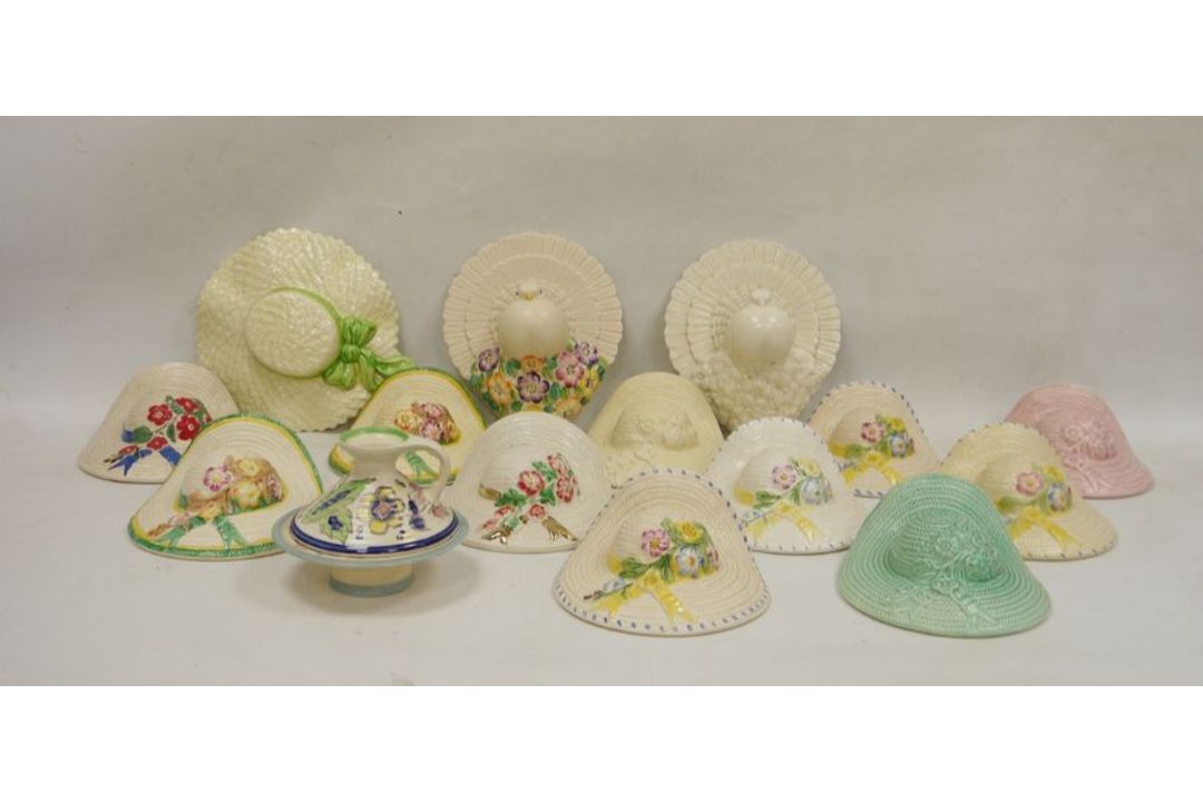 Large collection of Soho Pottery Solian Ware hat wall pockets, circa 1930 and later, printed - Image 1 of 4