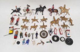 W. Britain toy soldiers (coloured and uncoloured) approx. 15 in two tins. Also various vintage