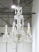 Five-branch glass and glass drop electrolier, 64cm high  One branch has a breakage, parts still