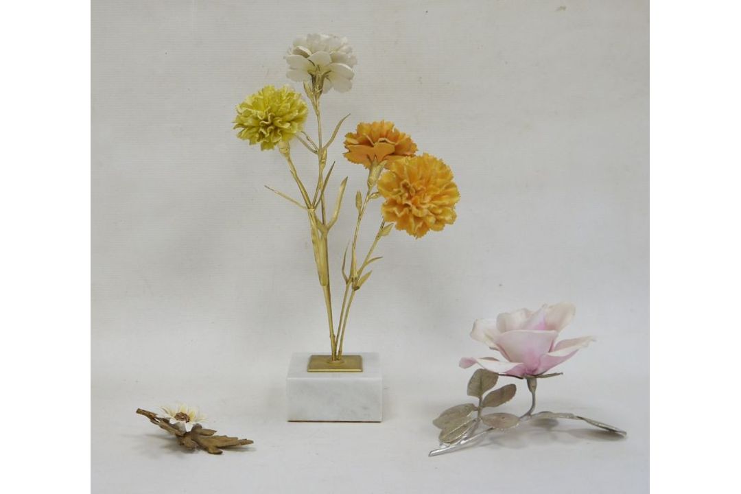 Royal Worcester bone china and gilt bronze flower arrangement designed by R Van Ruyckevelt, - Image 1 of 3
