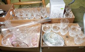 Set of four Waterford marquis wine glasses, a large raven head glass vase and assorted glassware (