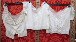 Edwardian blouse, pintucked embroidered and lace detail and another, and a cotton bodice shirt