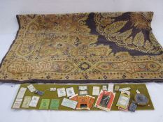 Early 20th century chenille tablecloth cover with central design on purple background, 190cm x 126cm