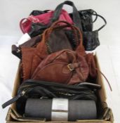 Assorted leather bags, including Sara Berman frilled bag, Abro overnight bag, Rowallan cross-