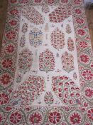 Vintage embroidered late 19th Century NURATA Suzani on linen, measuring 2200 x 1600, panels neatly