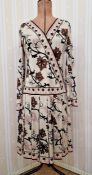 Emilio Pucci vintage jersey silk dress with fixed wrap front, drop waist, box pleat skirt, full-