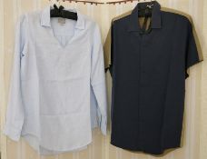 Cotton blue and caramel coloured shirt with short sleeves, labelled Joseph, a Pure Collection cotton