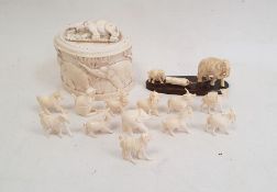 Indian ivory animal figures and lidded box (1 tray)  Condition ReportLidded pot - height approx