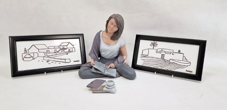 Two Manrique Lanzerote tile pictures and Spanish 'Elisa' resin figure of girl seated with books - Image 20 of 46