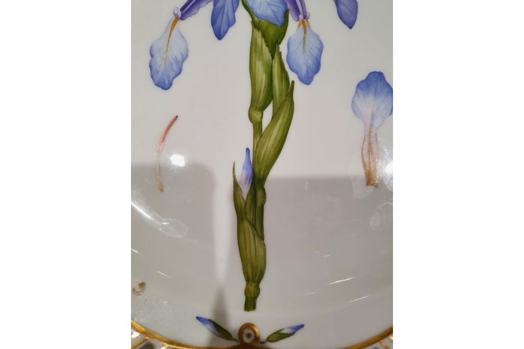 Royal Copenhagen 'Flora Danika' plate 'Iris Spuria L', no.3526 with pierced gilt serrated border, - Image 4 of 8